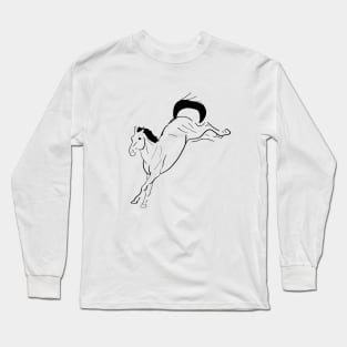 Black line art bucking horse Long Sleeve T-Shirt